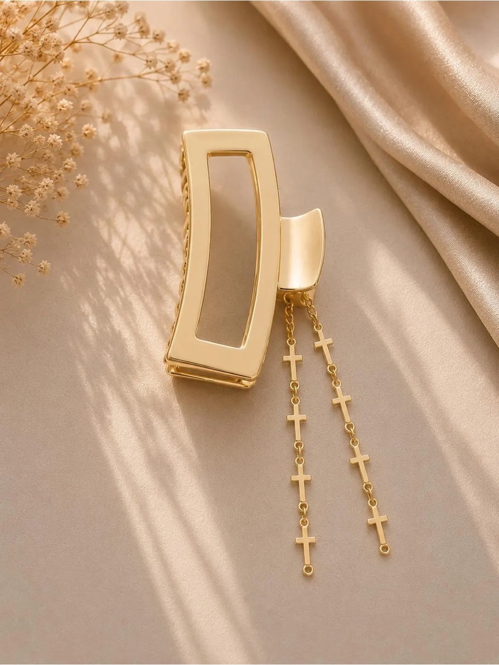 Gold Cross Tassel Hair Clip for Women